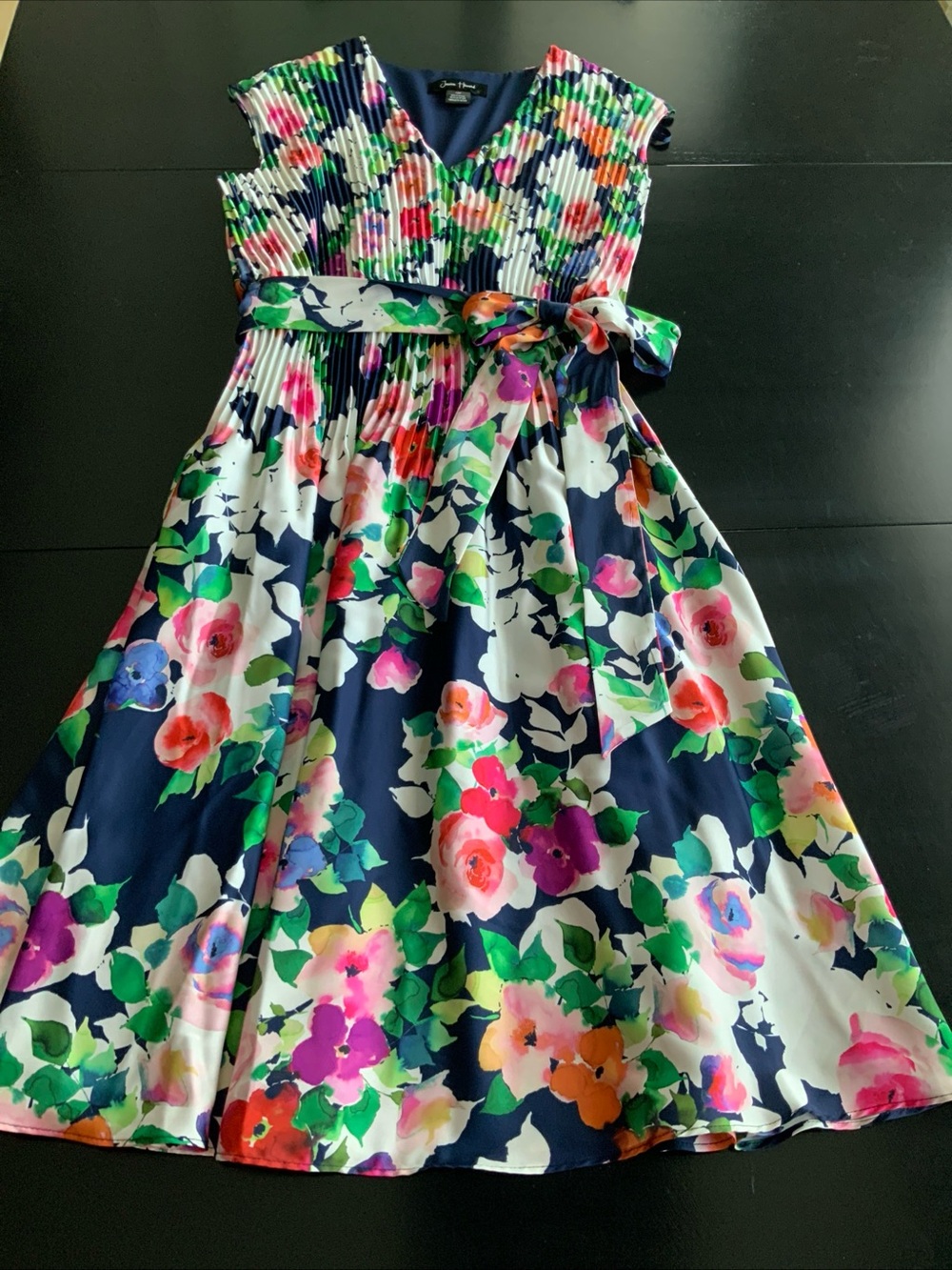 Jessica Howard Navy Multicolor Floral Pleated Midi Dress Size 10P NWT $148
